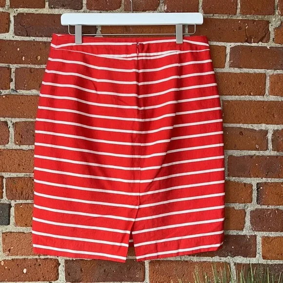 Banana Republic Skirt Back Zip Midi Striped Red, Size 6 - Picture 2 of 8